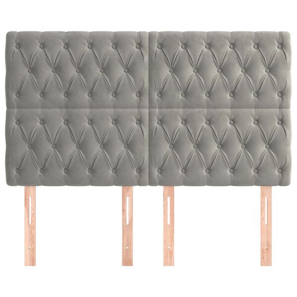 vidaXL Tăblie de pat gri deschis 144x7x118/128 cm catifea