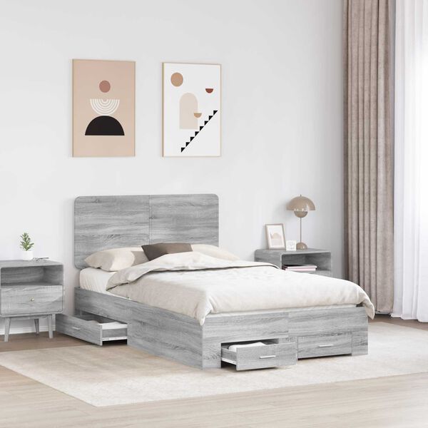 vidaXL Cadru de pat cu headboard Gri Sonoma 120 x 190 cm Lemn compozit