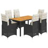 vidaXL Set bistro de grădină, 7 piese, cu perne, negru, poliratan