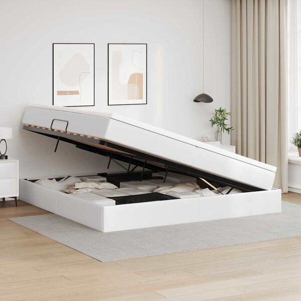 vidaXL Pat cu saltea și spațiu de depozitare Alb 200 x 200 cm