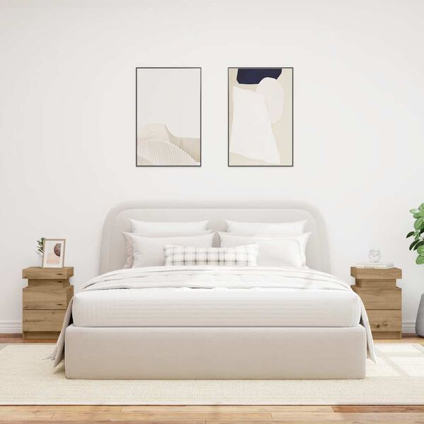 vidaXL Noptiere 2 buc LED stejar artizanal 35x39x55 cm lemn prelucrat