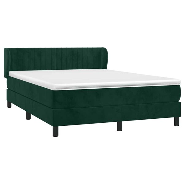 vidaXL Pat box spring cu saltea, verde &icirc;nchis, 140x200 cm, catifea