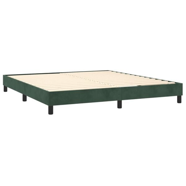 vidaXL Pat box spring cu saltea, verde &icirc;nchis, 160x200 cm, catifea