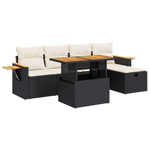 vidaXL Set mobilier de grădină cu perne, 6 piese, negru, poliratan