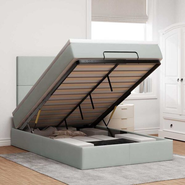 vidaXL Cadru de pat otoman cu saltele Gri deschis 120x190cm catifea