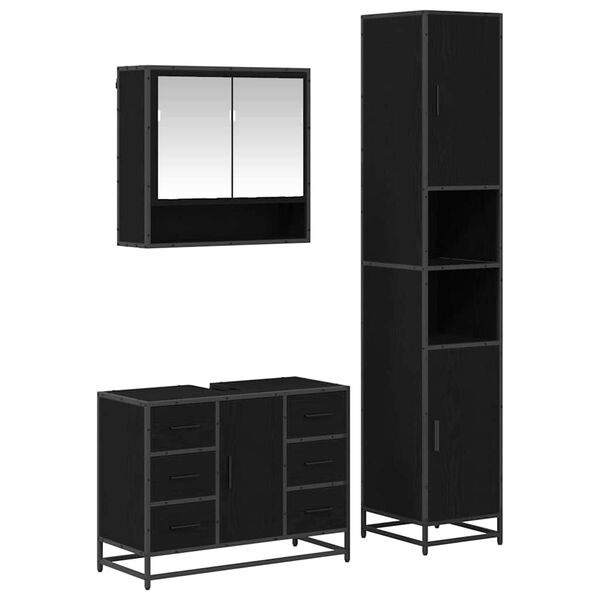 vidaXL Set de mobilier pentru baie 3 pcs Stejar Negru Lemn compozit