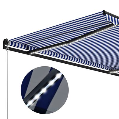 vidaXL Copertină retractabilă manual cu LED, albastru/alb, 300x250 cm