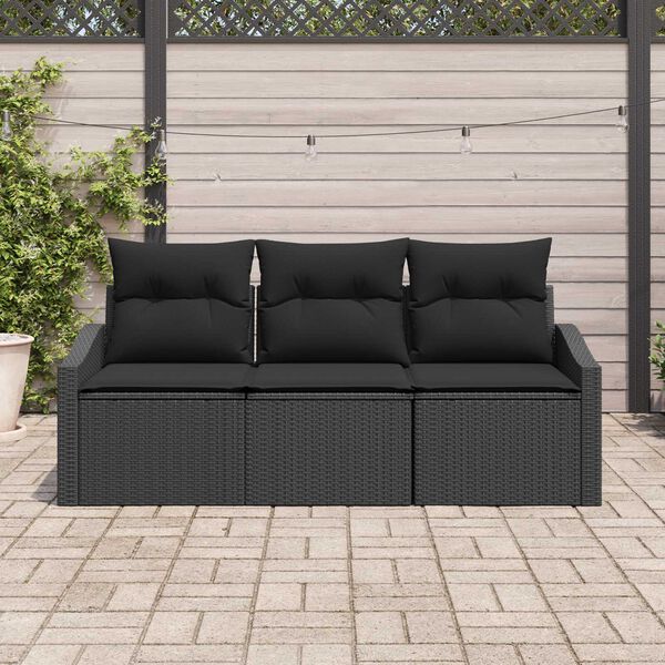 vidaXL Set de canapele pentru grădină cu pernă 3 pcs Negru poliratan