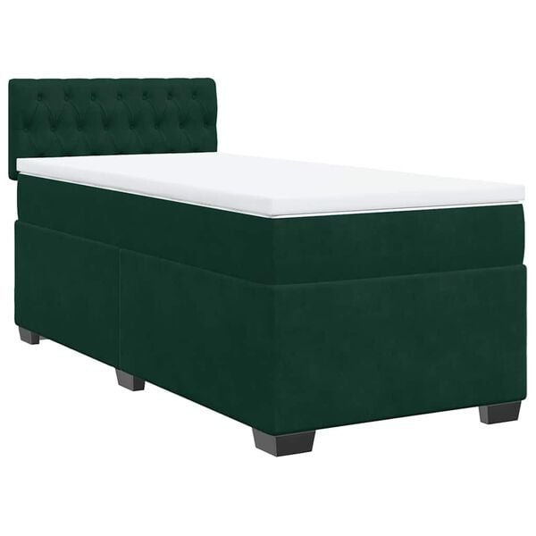 vidaXL Pat box spring cu saltea, verde &icirc;nchis, 100x200 cm, catifea