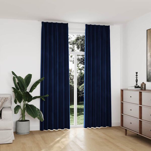 vidaXL Draperii opace 2 buc. albastru &icirc;nchis 140x245cm catifea c&acirc;rlige