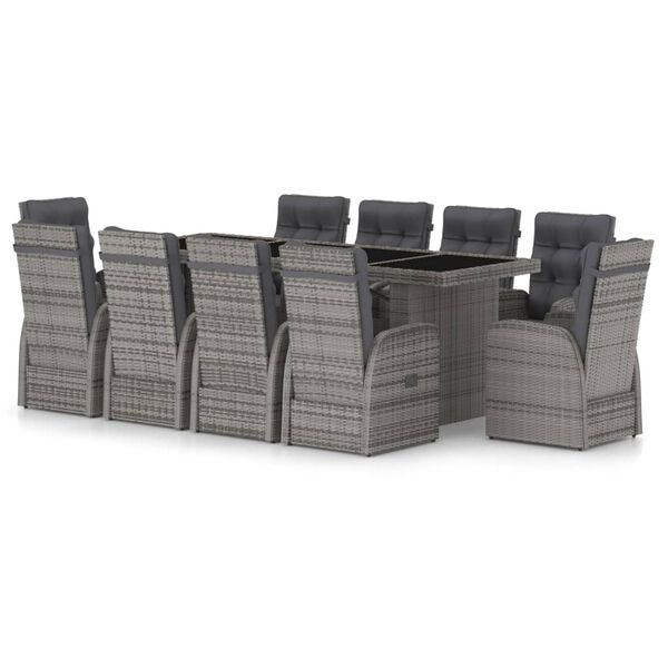 vidaXL Set mobilier de exterior cu perne, 11 piese, gri, poliratan