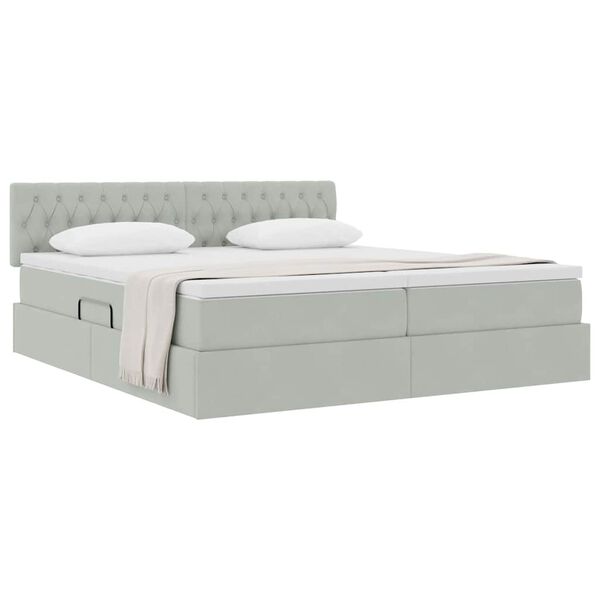 vidaXL Pat cu storage cu saltea cu headboard Gri deschis 90 x 200 cm