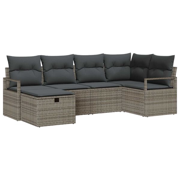 vidaXL Set de canapele pentru grădină cu pernă 6 pcs Gri Rattan poli