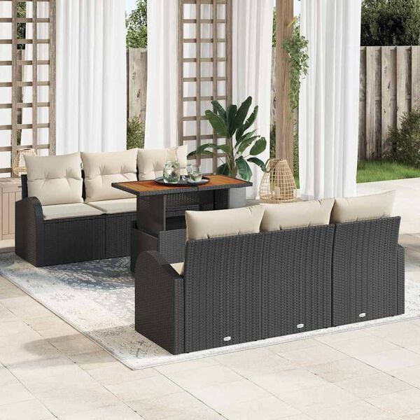 vidaXL Set de canapele pentru grădină 7 pcs Negru Rattan poli