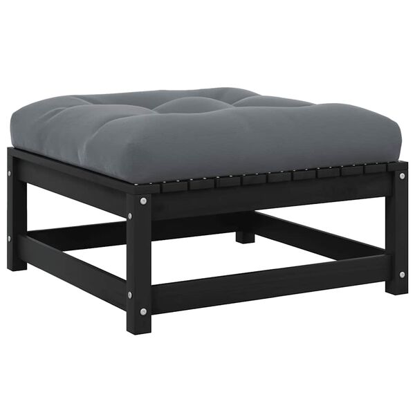 vidaXL Taburet de grădină cu pernă, negru, lemn masiv de pin