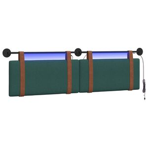 vidaXL Tăblie de pat suspendată Cu lumină LED Verde &icirc;nchis PU antic