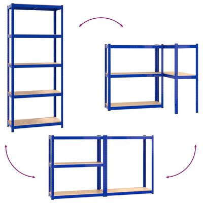 vidaXL Rafturi de depozitare cu 5 niveluri, 4 buc., albastru oțel/lemn