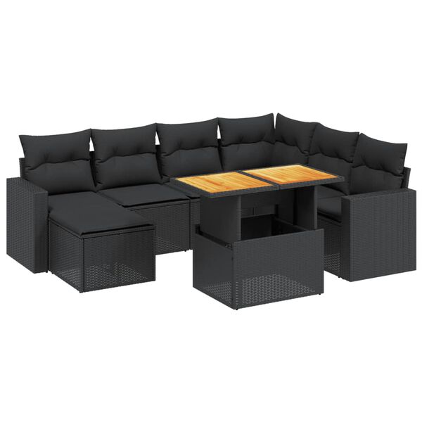 vidaXL Set mobilier de grădină cu perne, 8 piese, negru, poliratan