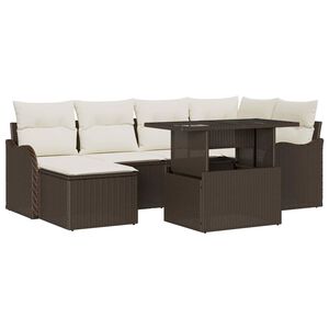 vidaXL Set de canapele pentru grădină cu pernă 7 pcs Maro Rattan poli