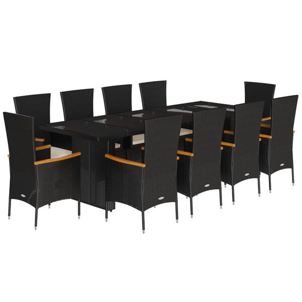 vidaXL Set mobilier de exterior cu perne, 11 piese, negru, poliratan