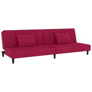 vidaXL Canapea extensibilă cu 2 locuri, 2 perne, roșu vin, catifea