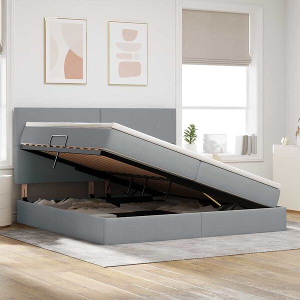 vidaXL Pat cu saltea și spațiu de depozitare Gri deschis 200 x 200 cm