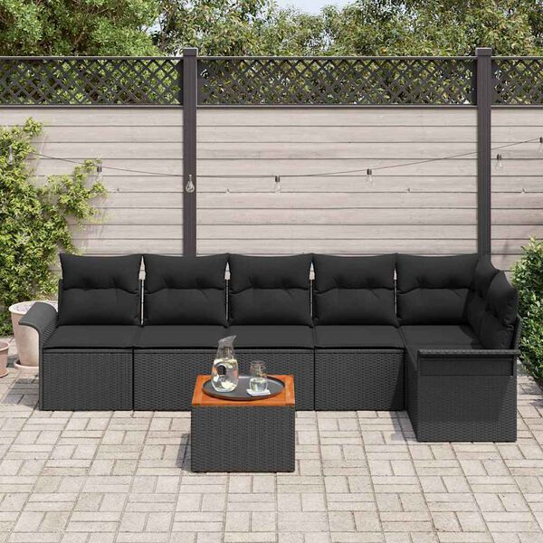 vidaXL Set de canapele pentru grădină 7 pcs Negru Rattan poli