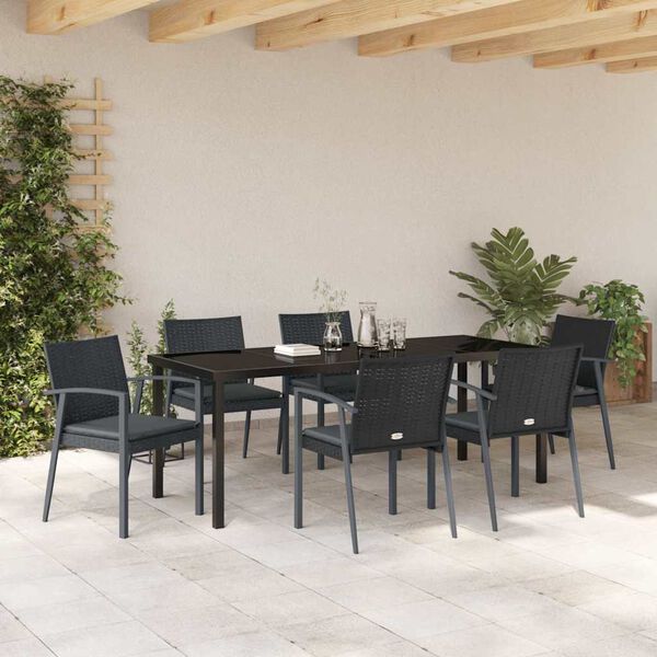 vidaXL Set de masă pentru grădină 7 pcs Negru și Gri Ratan PE