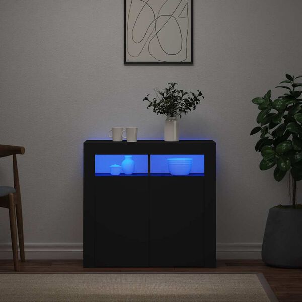 vidaXL Servantă cu lumini LED, negru, 80x35x75 cm