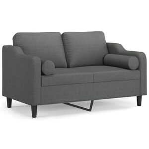 vidaXL Canapea cu 2 locuri cu pernuțe, gri &icirc;nchis, 120 cm, textil