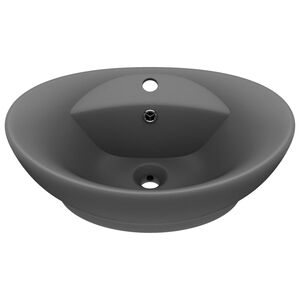 vidaXL Chiuvetă lux cu preaplin gri &icirc;nchis mat 58,5x39cm ceramică oval