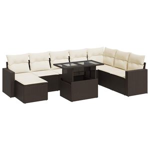 vidaXL Set canapele de grădină cu perne, 9 piese, maro, poliratan