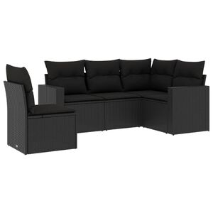 vidaXL Set mobilier de grădină cu perne, 5 piese, negru, poliratan