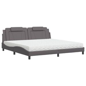 vidaXL Pat, Viana, cu saltea, gri, 200x200 cm, piele ecologică
