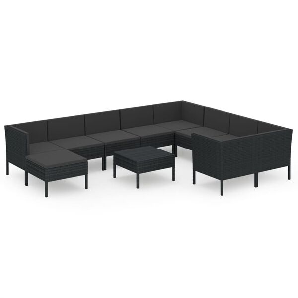 vidaXL Set mobilier de grădină cu perne, 11 piese, negru, poliratan