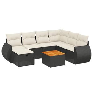 vidaXL Set mobilier de grădină cu perne, 8 piese, negru, poliratan