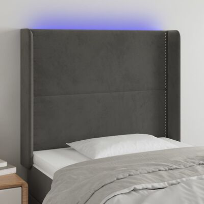 vidaXL Tăblie de pat cu LED, gri închis, 83x16x118/128 cm, catifea