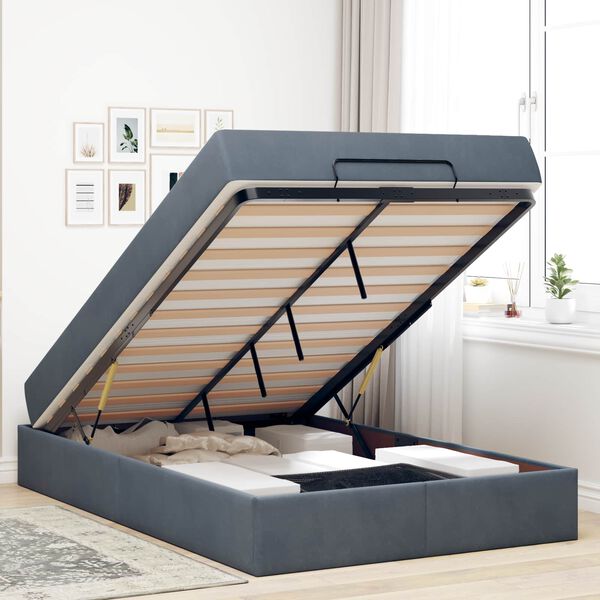 vidaXL Cadru de pat cu saltea cu saltea 2 pcs Gri Scurt Catifea