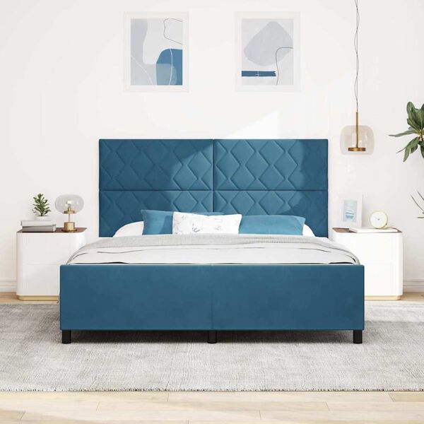 vidaXL Pat cu arcuri cu headboard Albastru &icirc;nchis 180 x 200 cm Catifea