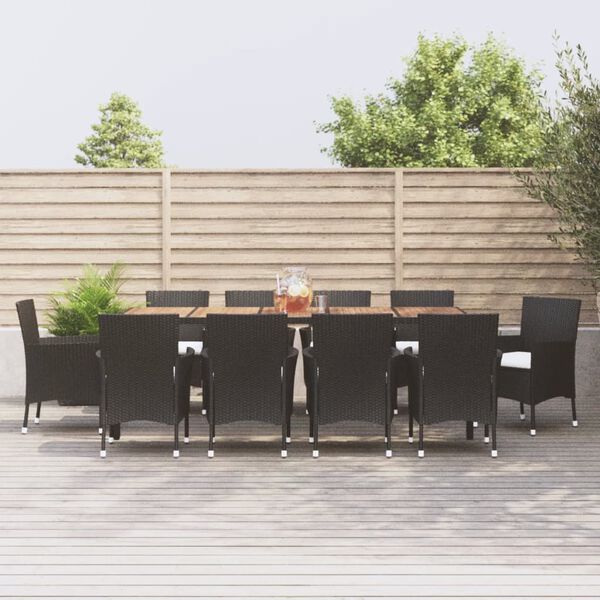 vidaXL Set mobilier de exterior cu perne, 11 piese, negru, poliratan