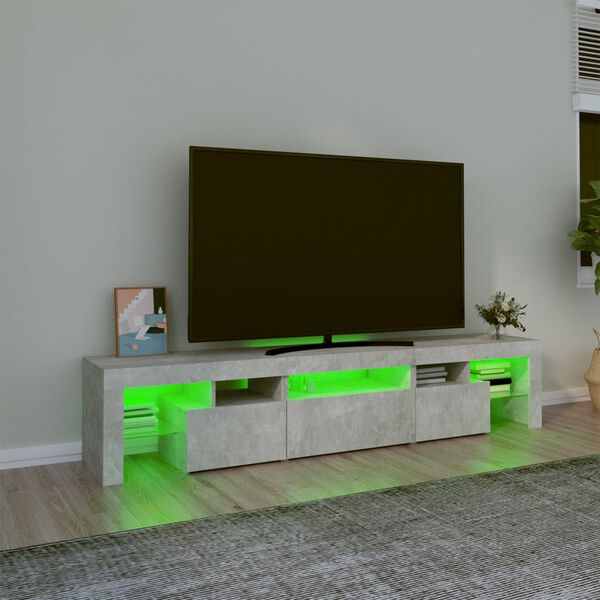 vidaXL Comodă TV cu lumini LED, gri beton, 200x36,5x40 cm