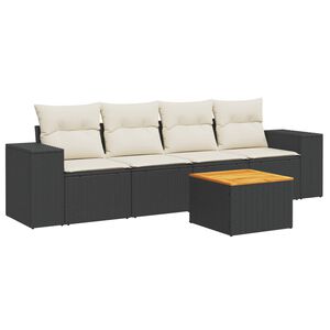 vidaXL Set mobilier de grădină cu perne, 5 piese, negru, poliratan