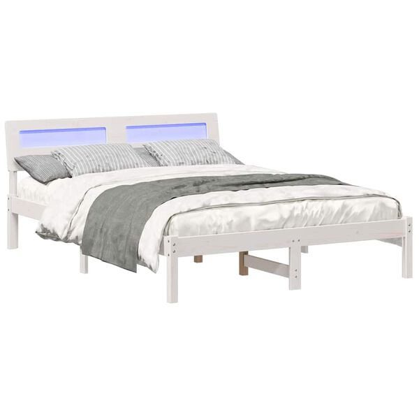 vidaXL Cadru de pat cu headboard Alb 120 x 200 cm Lemn de pin masiv