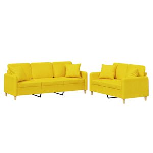 vidaXL Set de canapele cu perne, 2 piese, galben deschis, textil