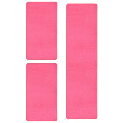 vidaXL Covoare de pat lățoase, 3 buc., roz, fibră înaltă