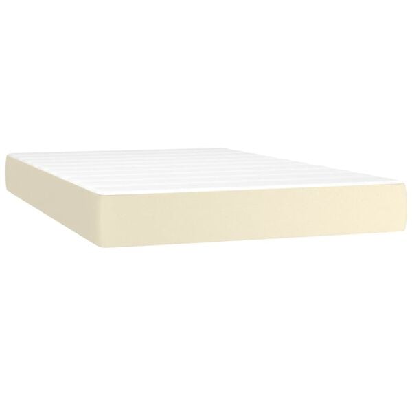 vidaXL Pat box spring cu saltea, crem, 120x200 cm, piele ecologică