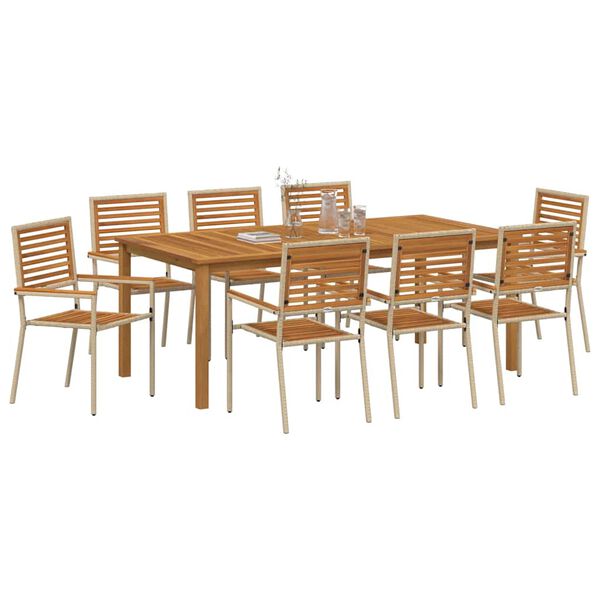 vidaXL Set de masă pentru grădină 9 pcs Bej Lemn Solid de Acacia
