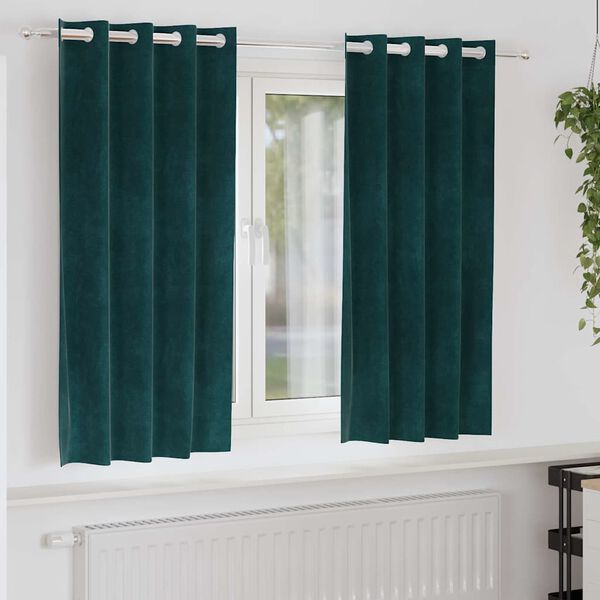 vidaXL Perdele opace 2 pcs Verde &icirc;nchis 140 x 175 cm Catifea