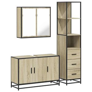 vidaXL Set mobilier de baie, 3 piese, stejar sonoma, lemn prelucrat