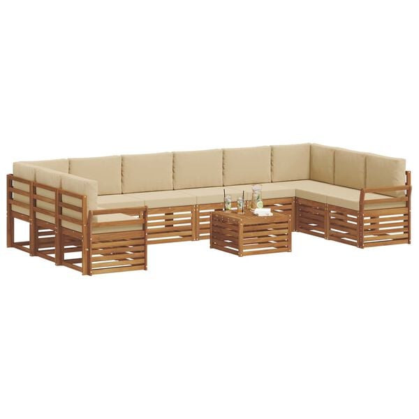 vidaXL Set canapea sectională cu pernă 11 pcs Natural și Bej
